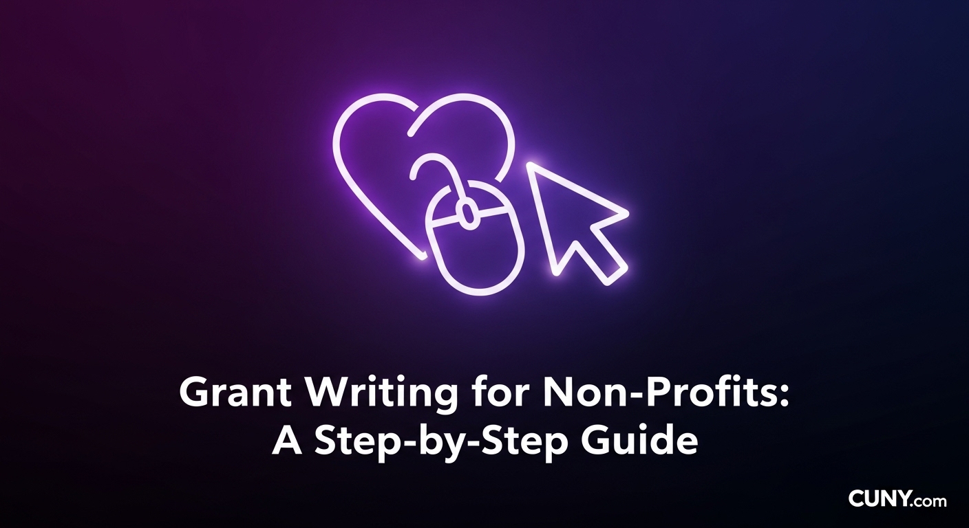 A guide to grant writing for non-profits, featuring a key unlocking a box of funding.