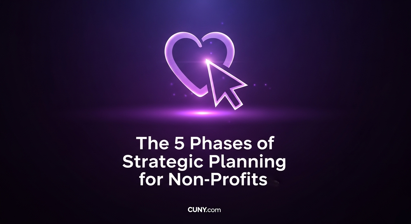 A guide to the 5 phases of strategic planning for non-profits, showing a roadmap leading to a star.