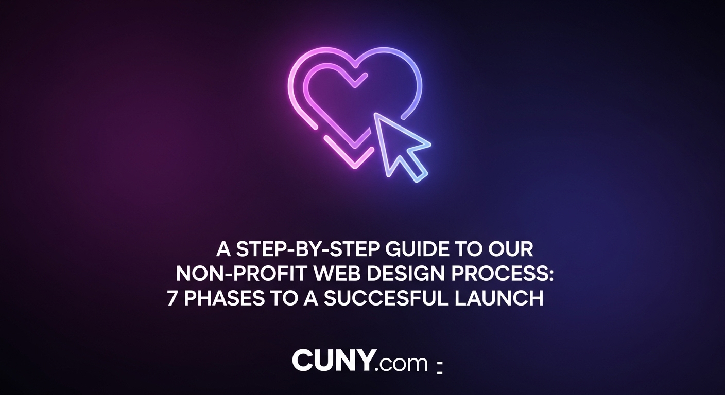 A Step-by-Step Guide to Our Non-Profit Web Design Process: 7 Phases to a Successful Launch, with an icon showing a flowchart.