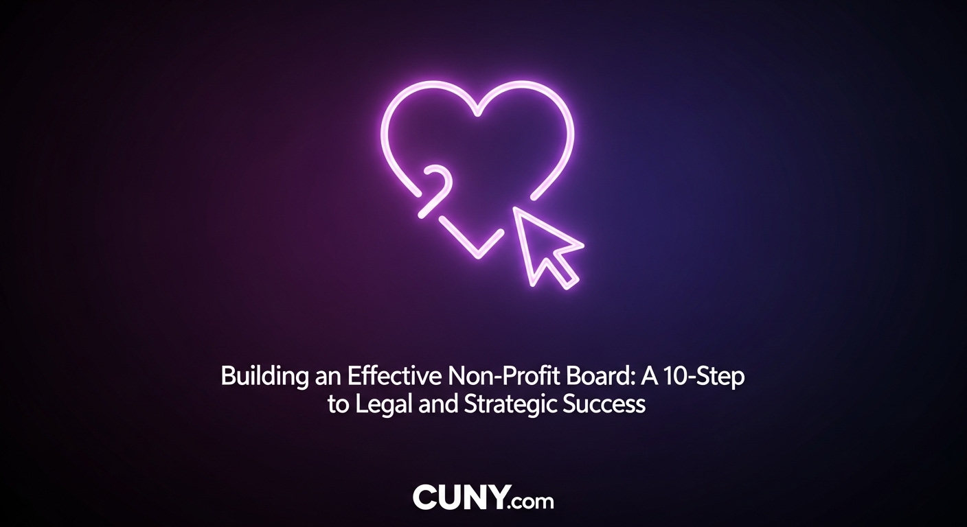 Building an Effective Non-Profit Board: A 10-Step Guide to Legal and Strategic Success, with an icon showing chess pieces representing a strategic team.