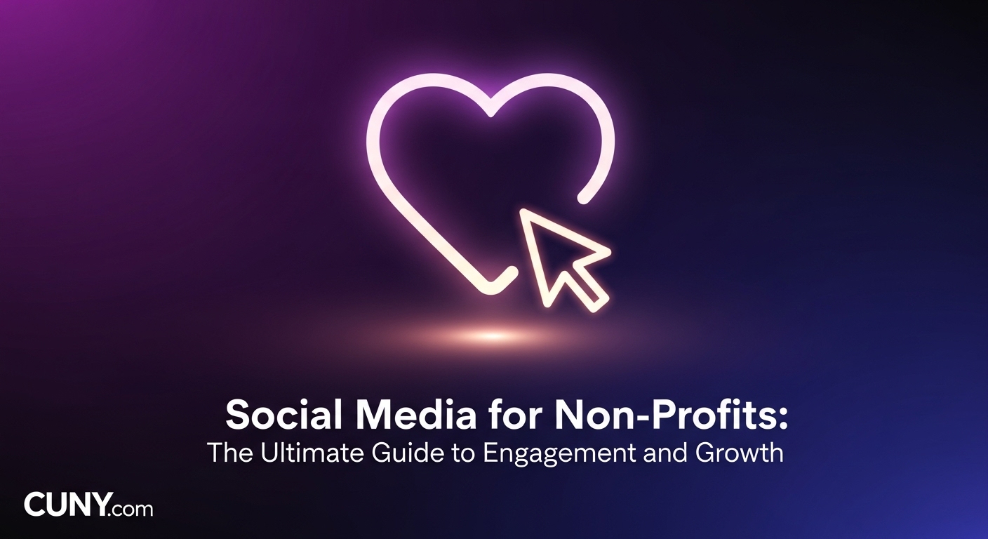 Social Media for Non-Profits: The Ultimate Guide to Engagement and Growth, with an icon of a heart inside a speech bubble.