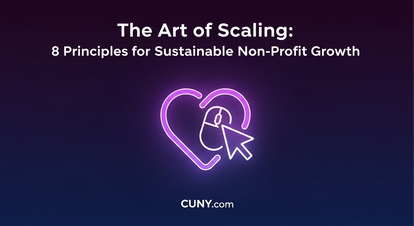 The Art of Scaling: 8 Principles for Sustainable Non-Profit Growth, with an icon of a tree with a heart in its trunk.
