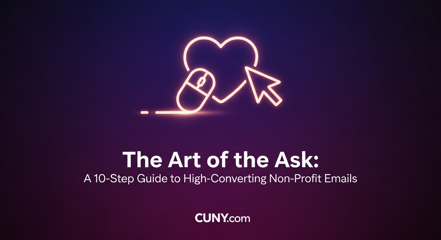 The Art of the Ask: A 10-Step Guide to High-Converting Non-Profit Emails, with an icon of a fountain pen writing a heart.