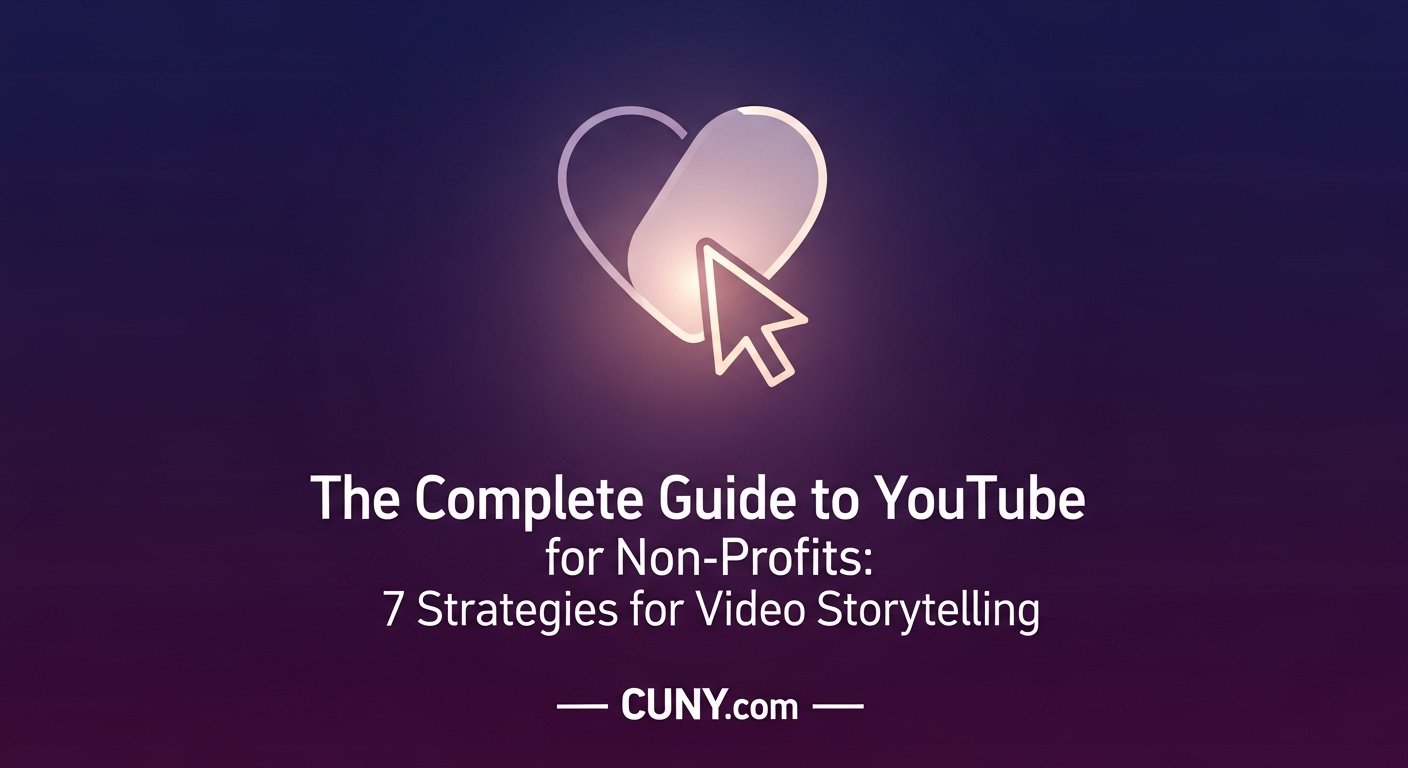 The Complete Guide to YouTube for Non-Profits: 7 Strategies for Video Storytelling, with an icon of the YouTube play button combined with a heart.
